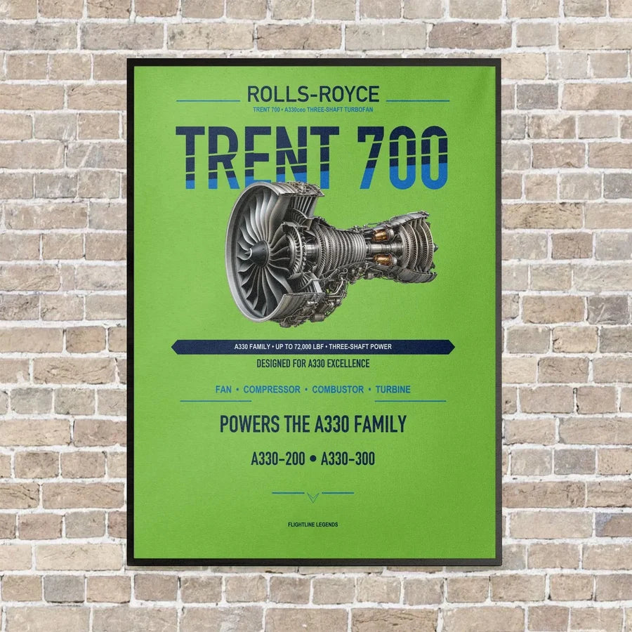 TRENT 700 vertical canvas print - framed - light green background