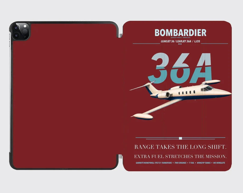 Bombardier Learjet 36A design on dark red ipad tablet case