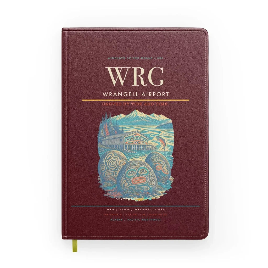 Wrangell Airport (WRG) design on dark red notebook