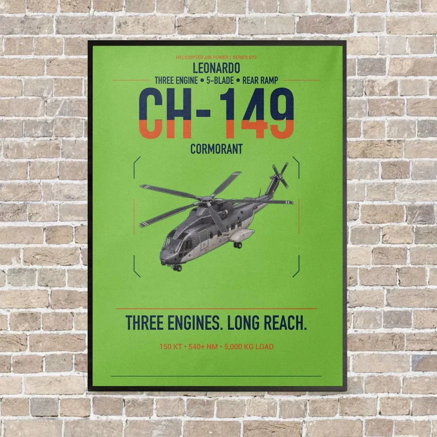 Leonardo CH-149 Cormorant vertical canvas print - framed - light green background