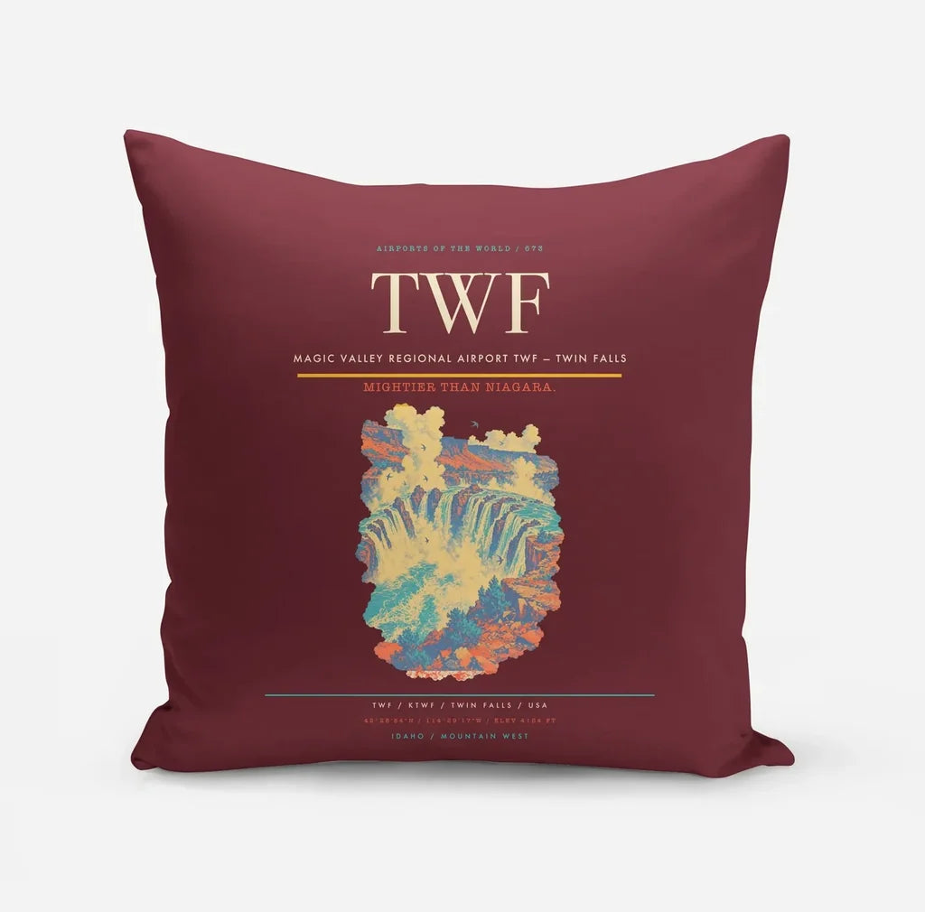 Magic Valley Regional Airport (TWF) design on dark red pillow