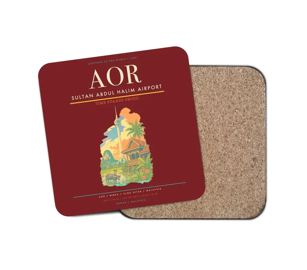 Sultan Abdul Halim Airport (AOR) design on dark red 1 piece coaster
