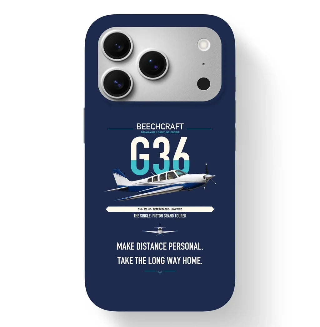 Beechcraft Bonanza G36 design on navy blue magsafe iphone case, for iPhone 17 Pro