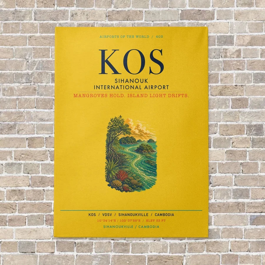 Sihanouk International Airport KOS vertical canvas print - no frame - yellow background