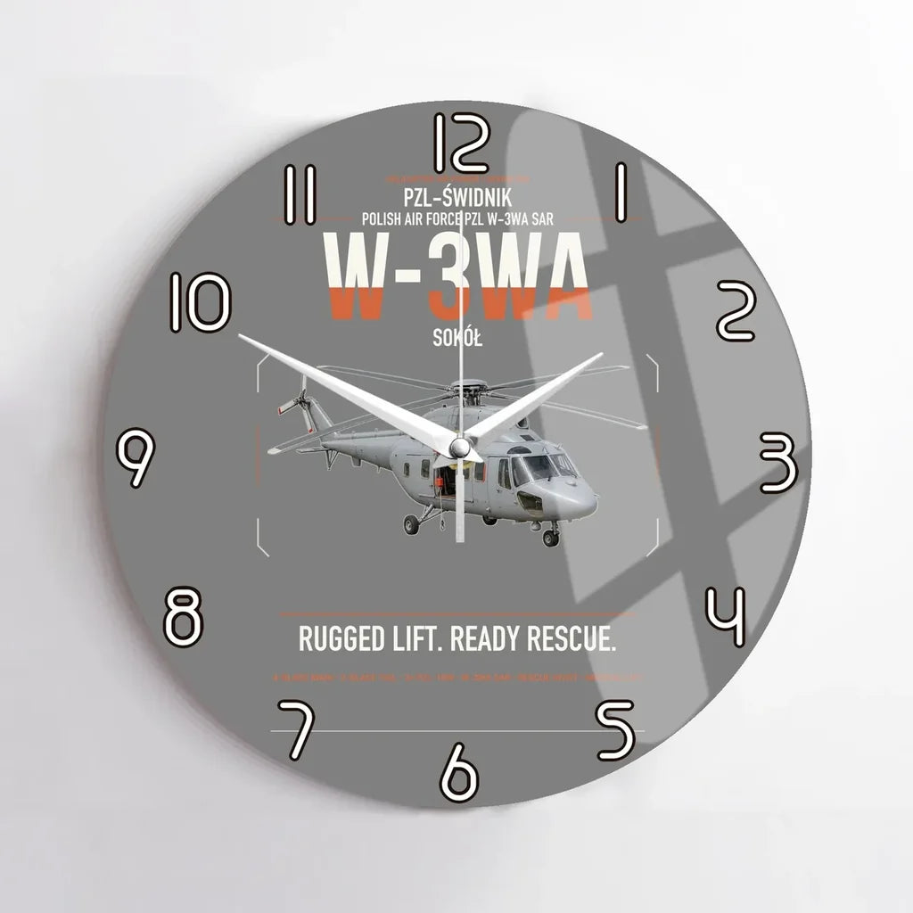 PZL-Świdnik W-3WA Sokół design on gray no frame wall clock