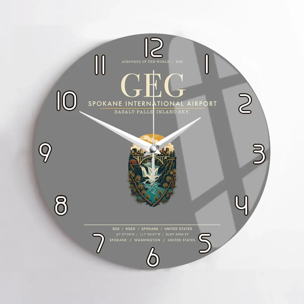Spokane International Airport (GEG) design on gray no frame wall clock