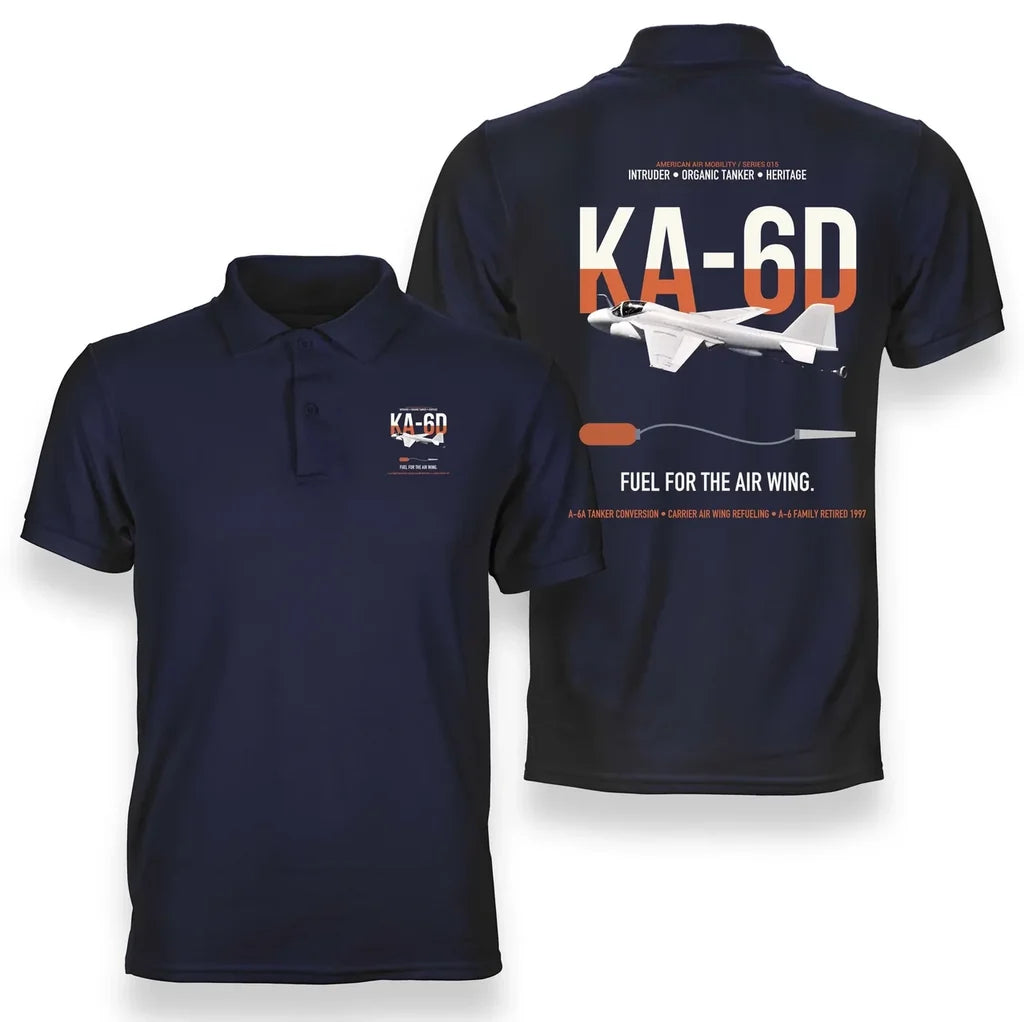 KA-6D Intruder design on navy blue double-side polo t-shirt, double-side print