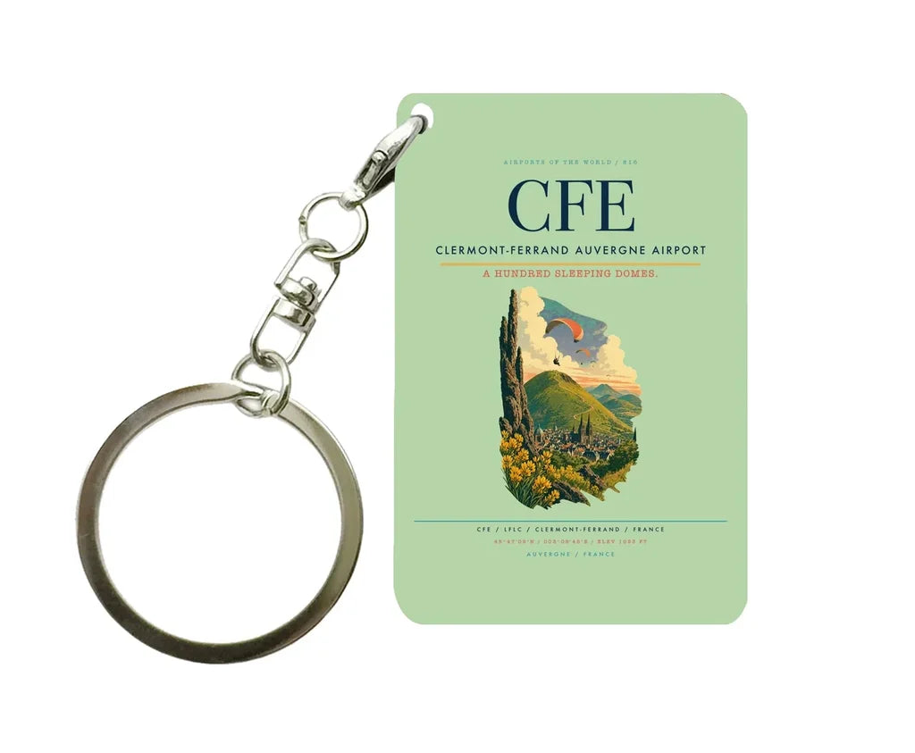 Clermont-Ferrand Auvergne Airport (CFE) design on light green key chain