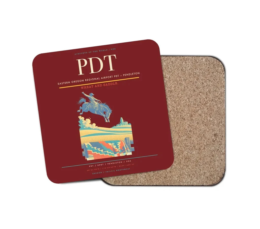 Eastern Oregon Regional Airport (PDT) design on dark red 1 piece coaster