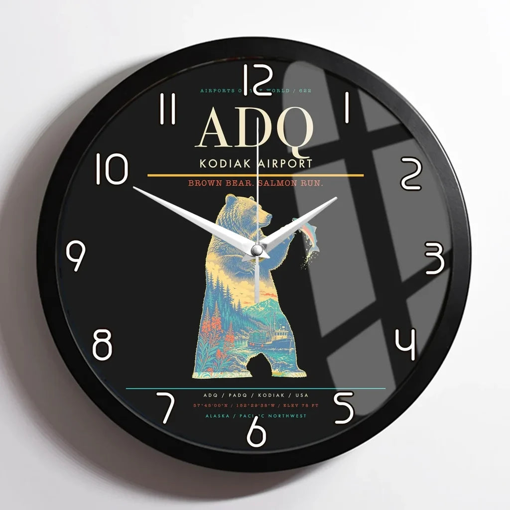 Kodiak Airport ADQ Wall-Clock Framed - Black