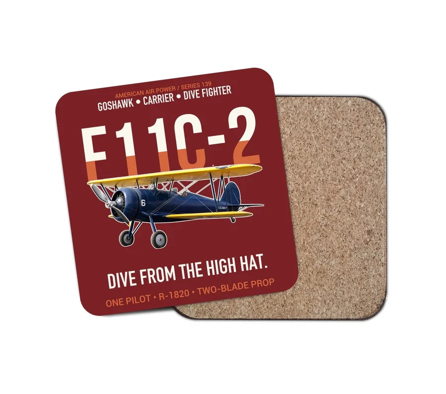 F11C-2 Goshawk Dive from the High Hat design on dark red 1 piece coaster