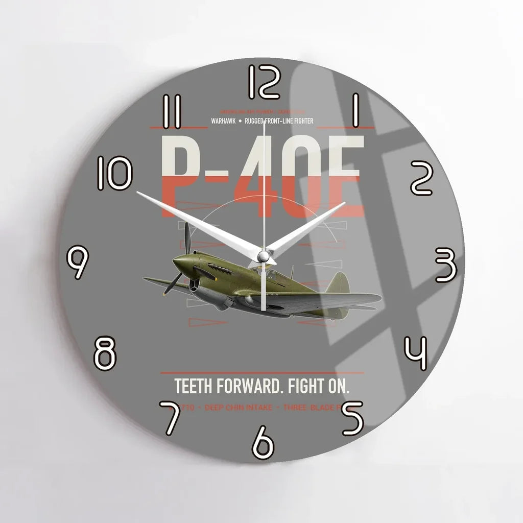 P-40E Warhawk design on gray no frame wall clock