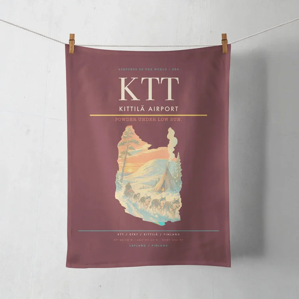 Kittilä Airport (KTT) design on dark red towel