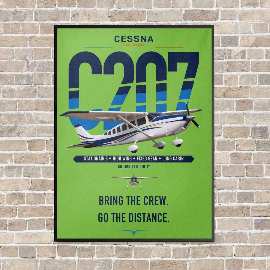 Cessna T207A Stationair 8 vertical canvas print - framed - light green background