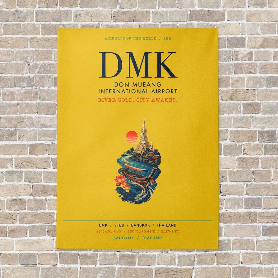 Don Mueang International Airport Bangkok DMK vertical canvas print - no frame - yellow background