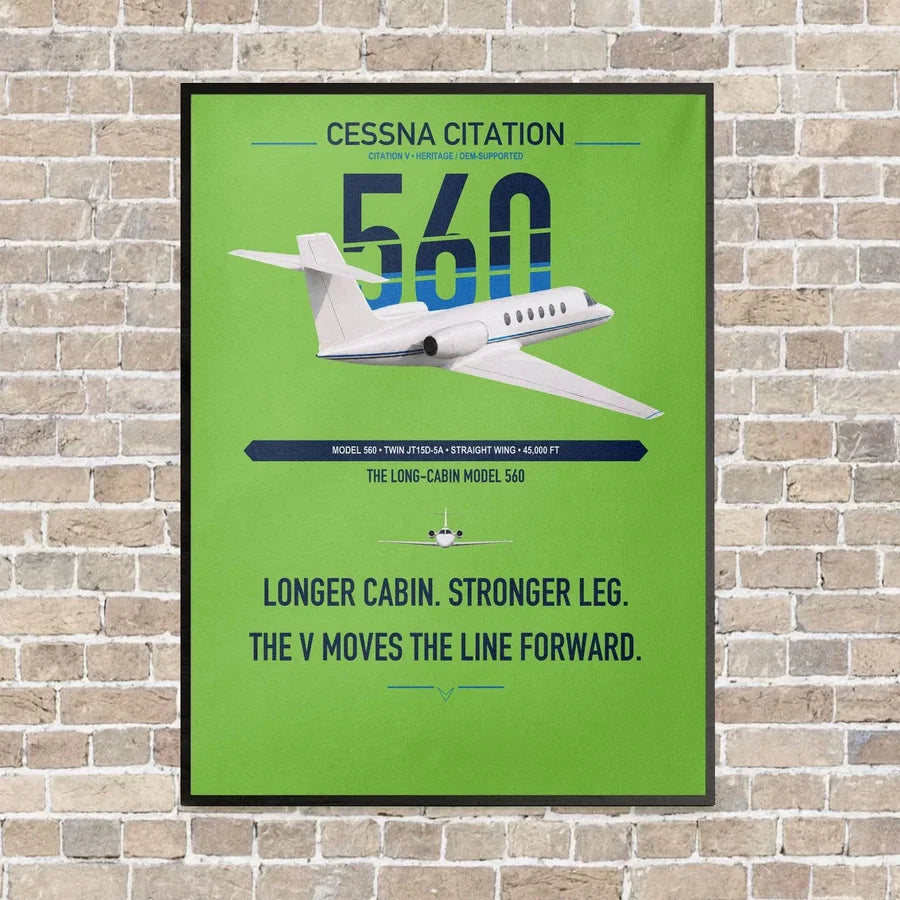 Cessna Citation 560 - Citation V vertical canvas print - framed - light green background