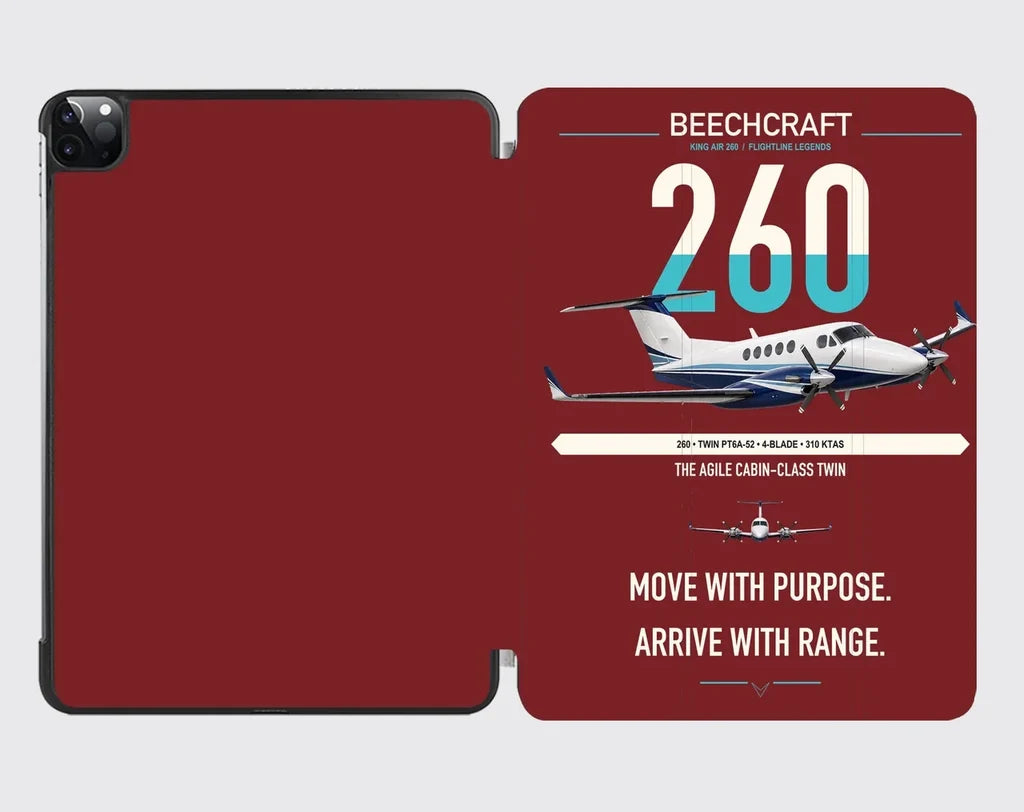 Beechcraft King Air 260 design on dark red ipad tablet case