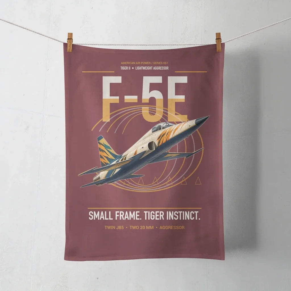 F-5E Tiger II design on dark red towel
