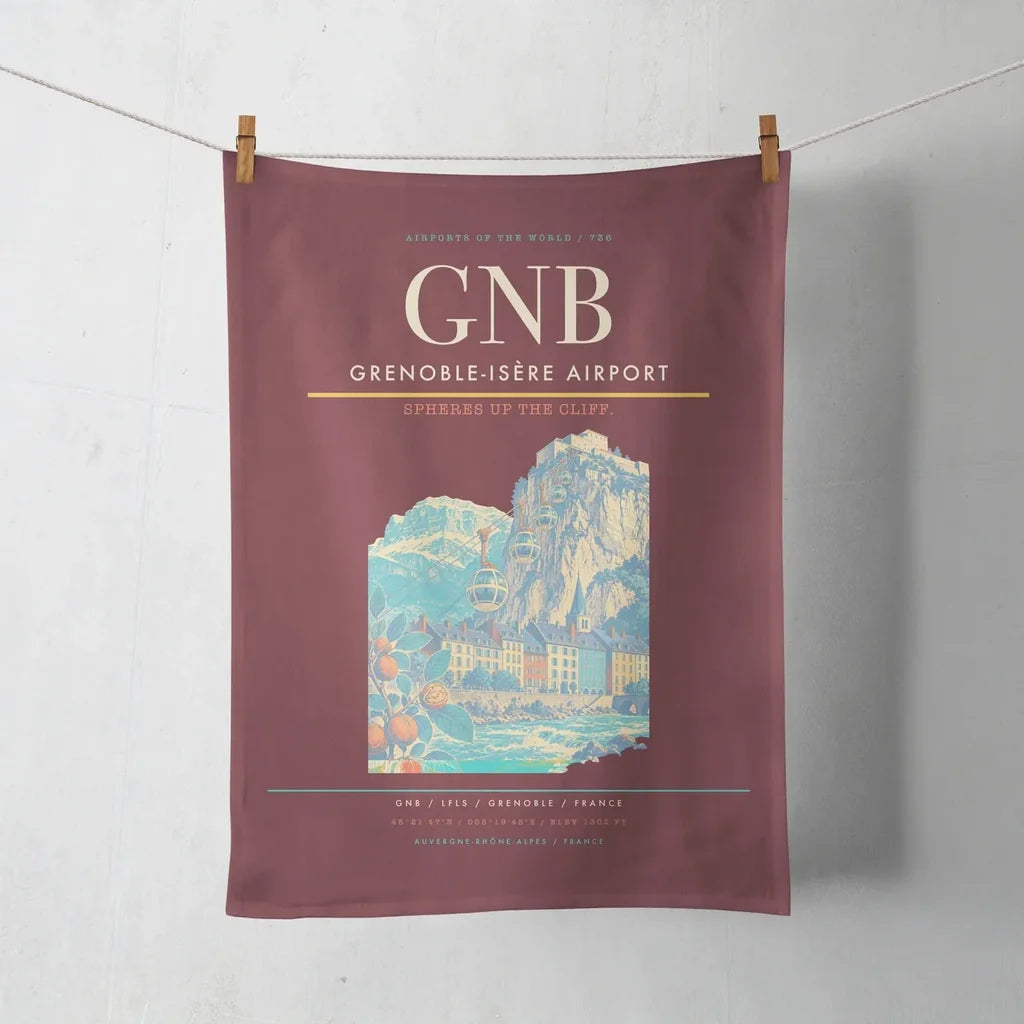 Grenoble-Isère Airport (GNB) design on dark red towel