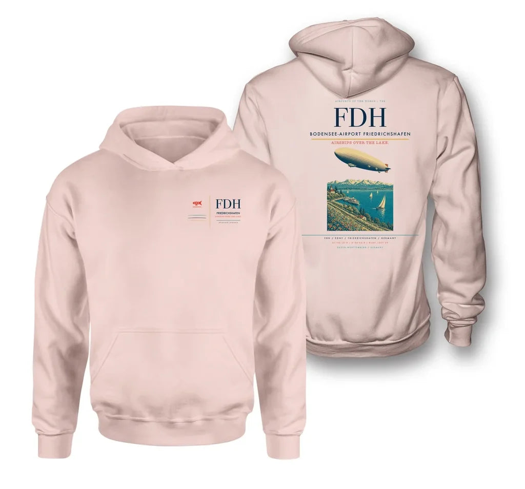 Bodensee-Airport Friedrichshafen (FDH) design on pink double-side hoodie