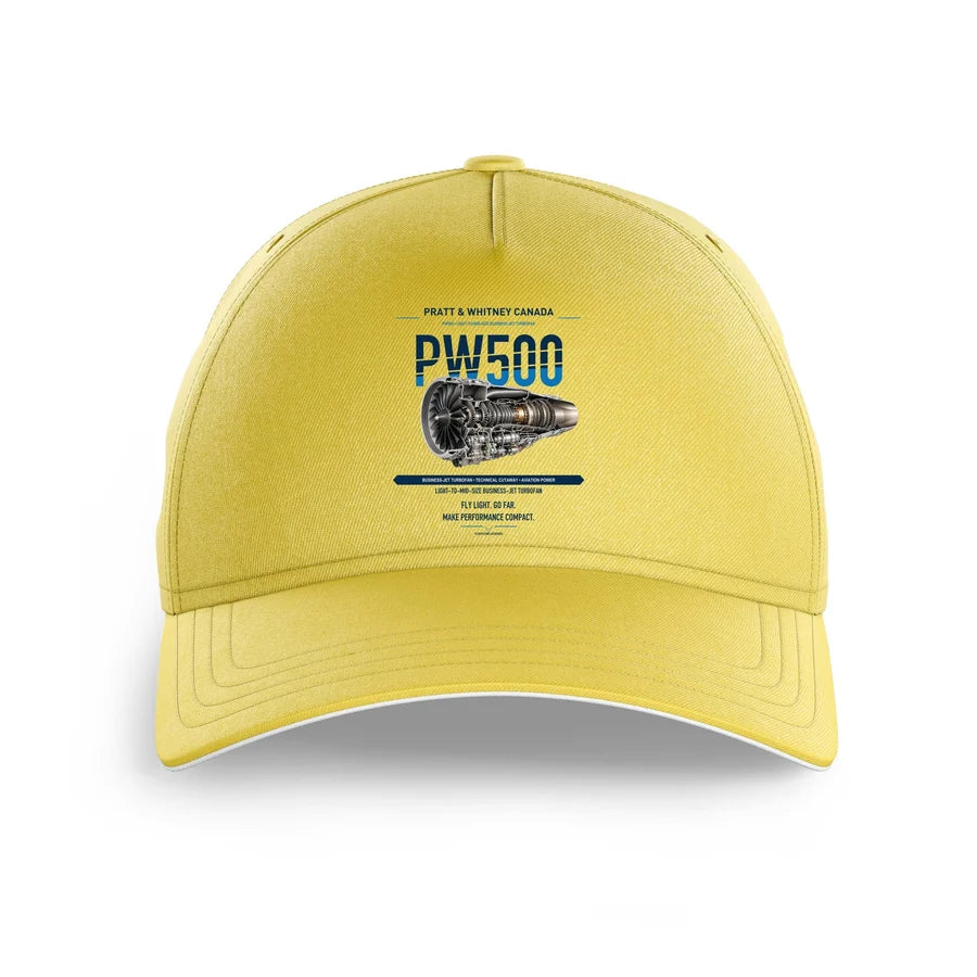 PW500 design on yellow printed hat