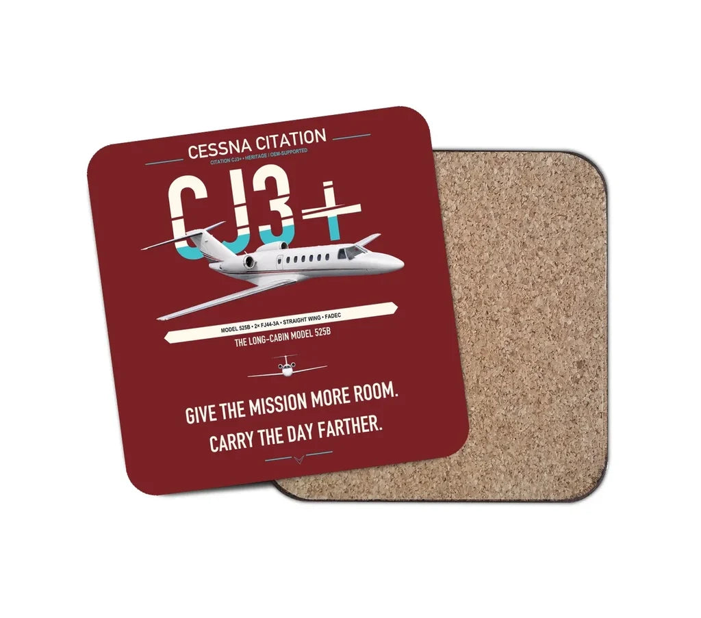 Cessna Citation CJ3+ design on dark red 1 piece coaster
