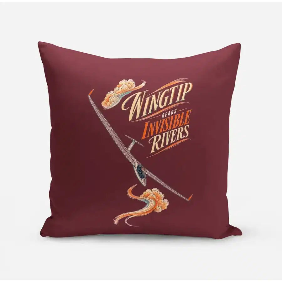 Wingtip Reads Invisible Rivers design on dark red pillow