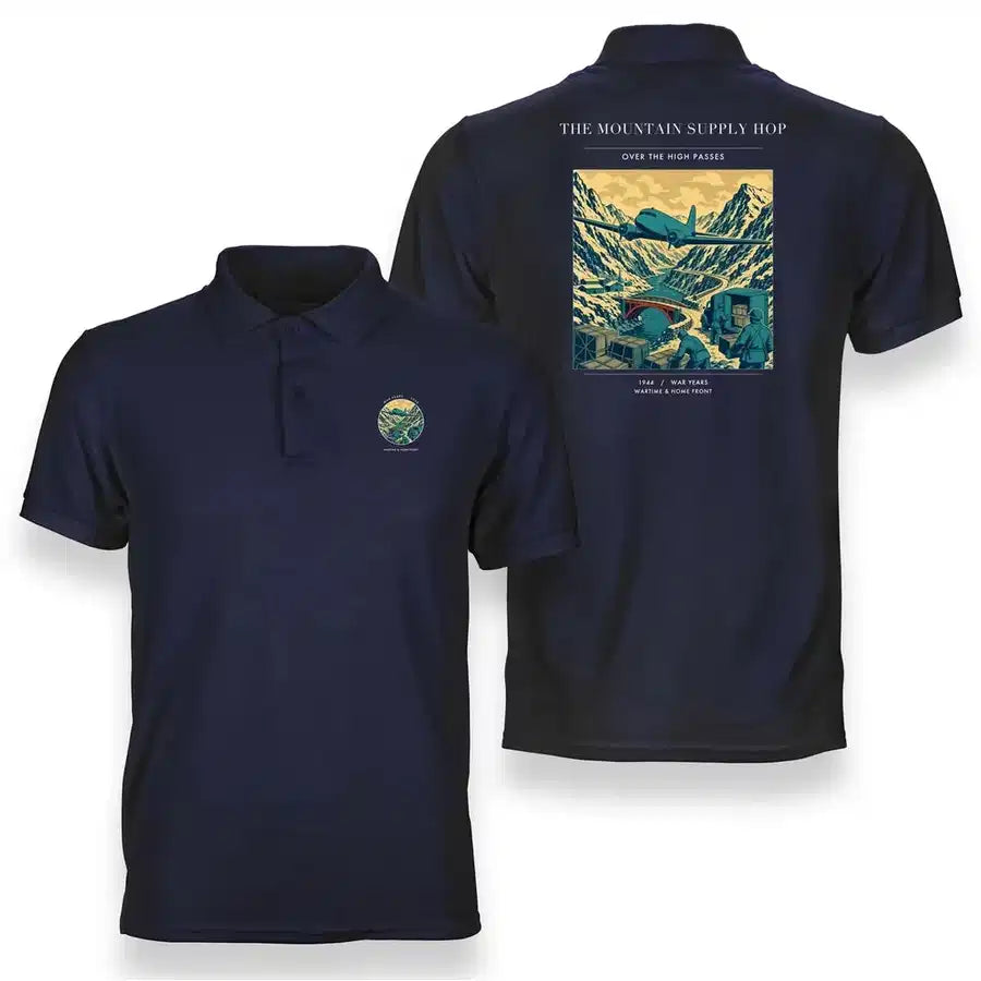 VINTAGE G4518 - The Mountain Supply Hop - Double-Side Polo T-Shirt design on navyblue