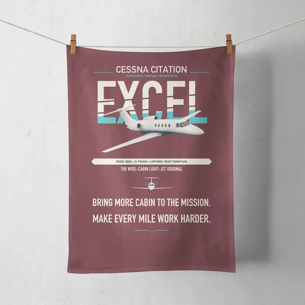 Cessna Citation Excel design on dark red towel