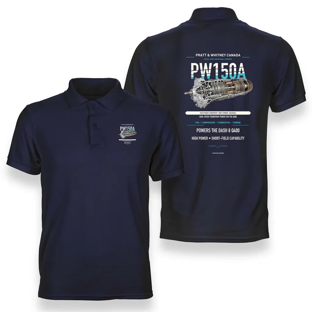 PW150A design on navy blue polo