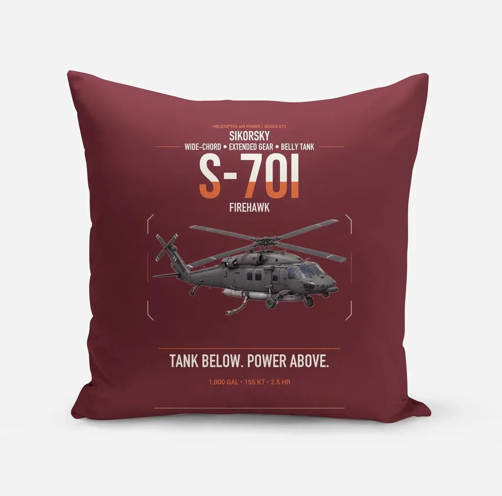 Sikorsky S-70i FIREHAWK design on dark red pillow