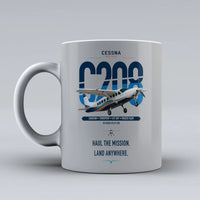 Thumbnail for Cessna 208 Caravan design on light gray ceramic mug, double-side print
