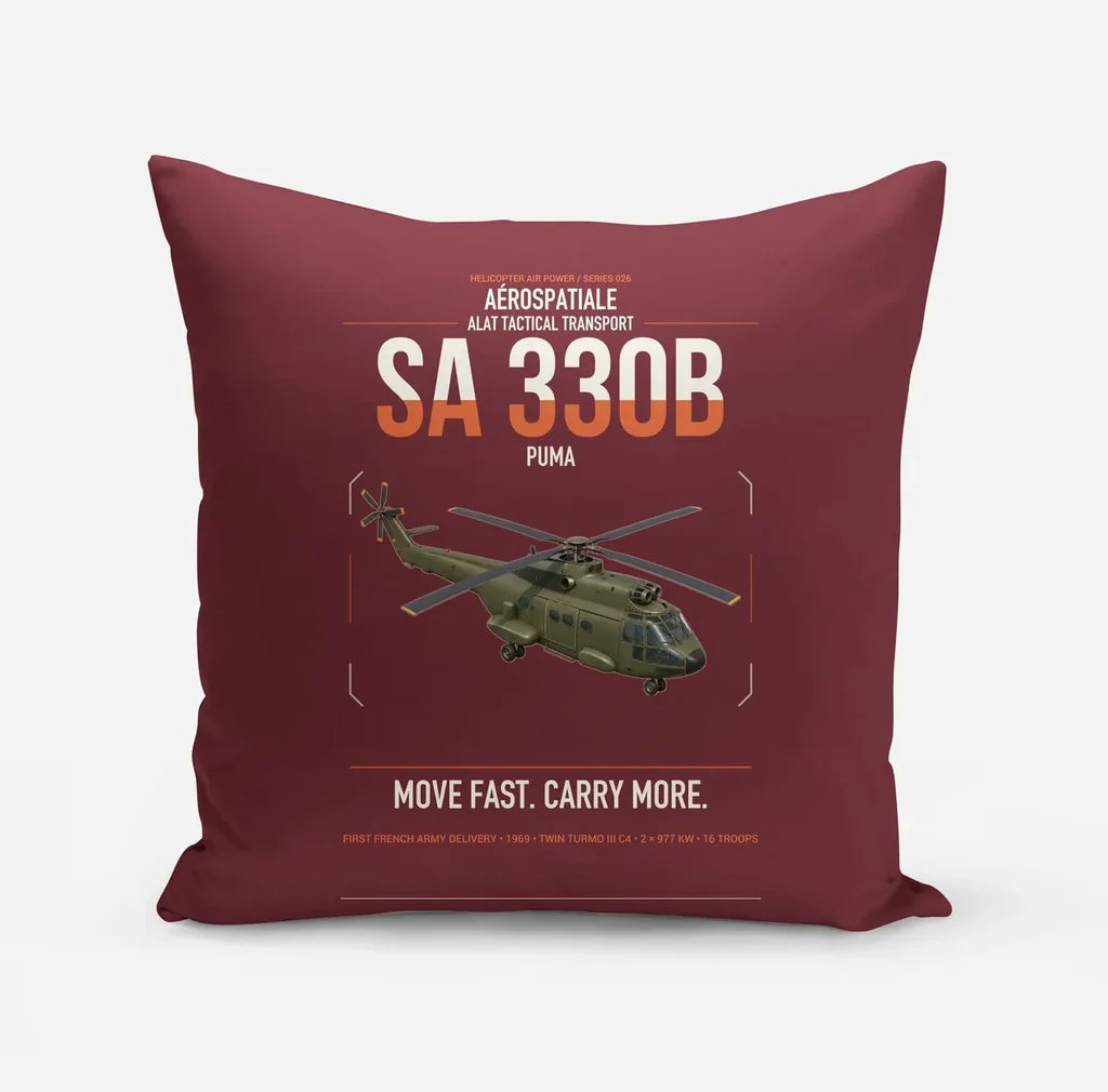 Aérospatiale SA 330B Puma design on dark red pillow