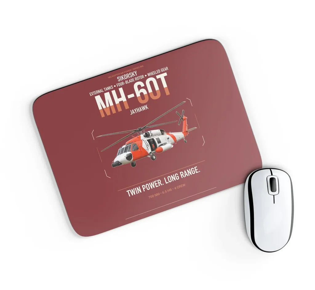 Sikorsky MH-60T Jayhawk design on dark red rectangle mouse pad