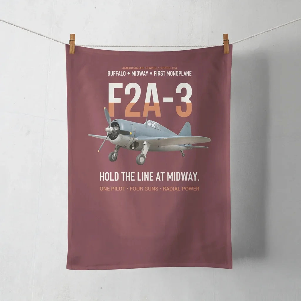 F2A-3 Buffalo Hold the Line at Midway design on dark red towel