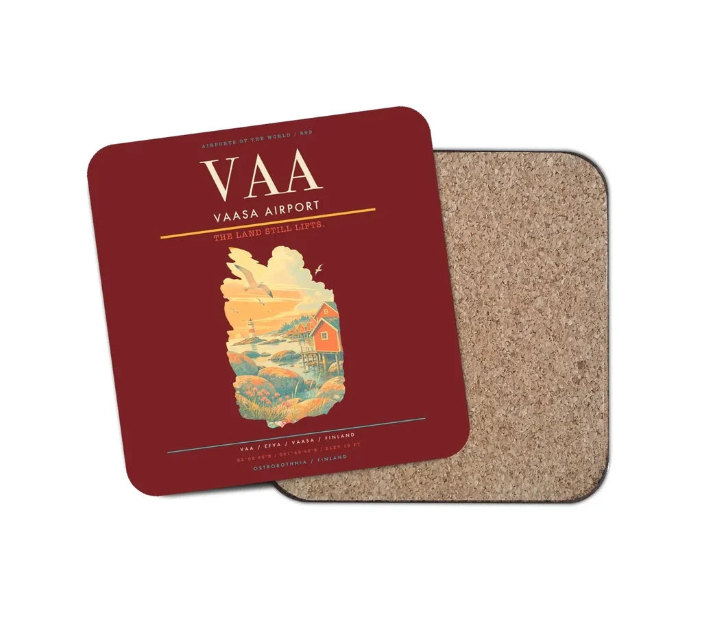 Vaasa Airport (VAA) design on dark red 1 piece coaster