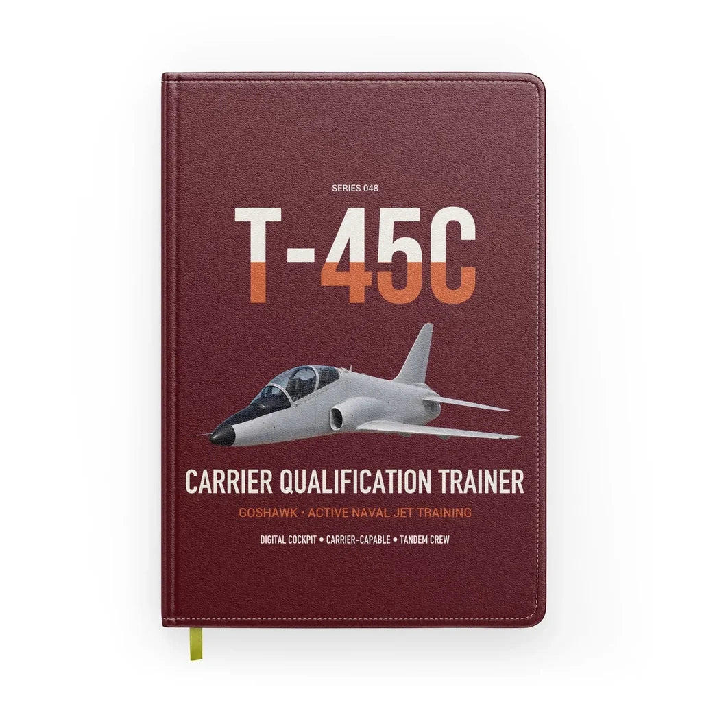 T-45C Goshawk design on dark red notebook