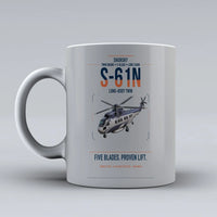 Thumbnail for Sikorsky S-61N design on light gray ceramic mug, double-side print