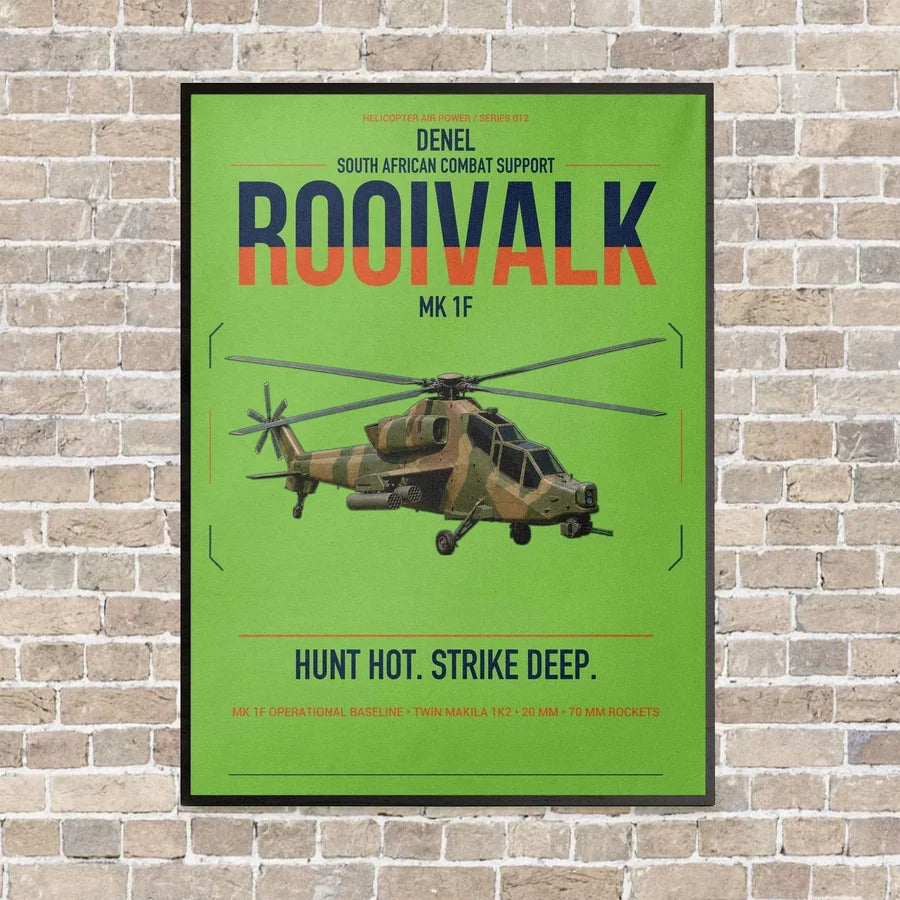 Denel Rooivalk Mk 1F vertical canvas print - framed - light green background