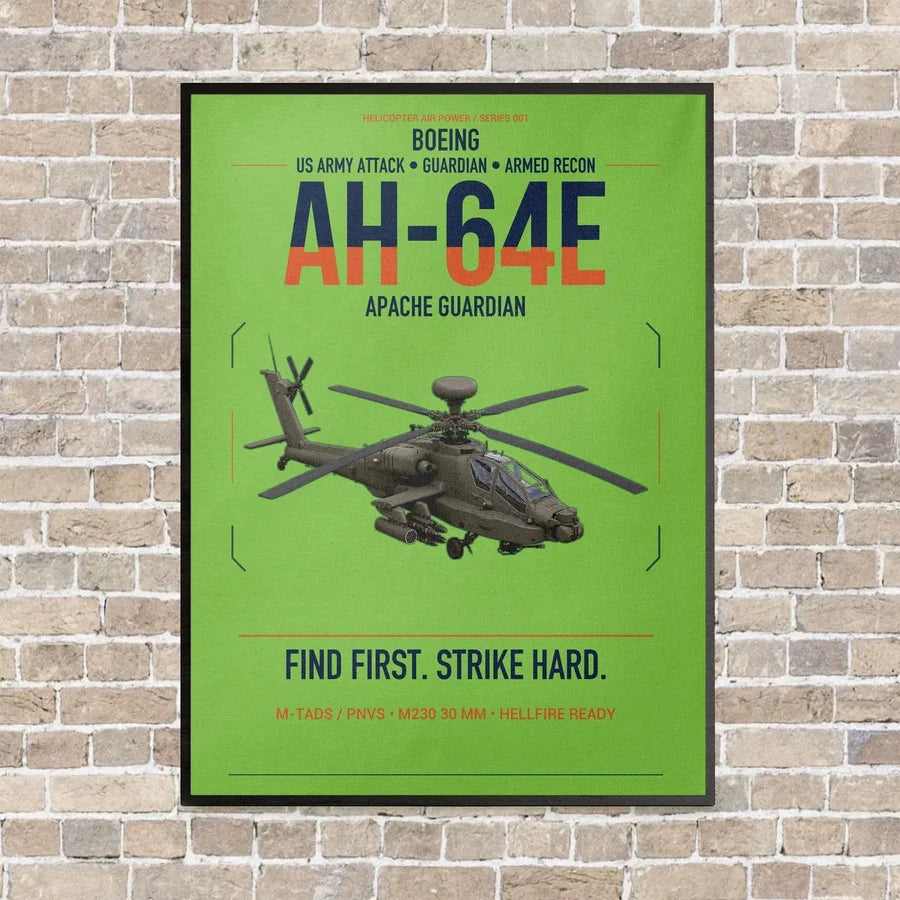 Boeing AH-64E Apache Guardian vertical canvas print - framed - light green background