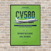 Thumbnail for Convair 580 vertical canvas print - framed - light green background