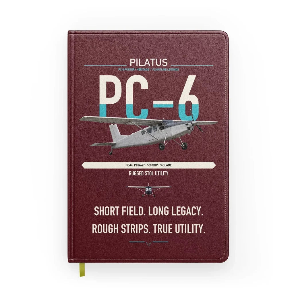 Pilatus PC-6 Porter design on dark red notebook