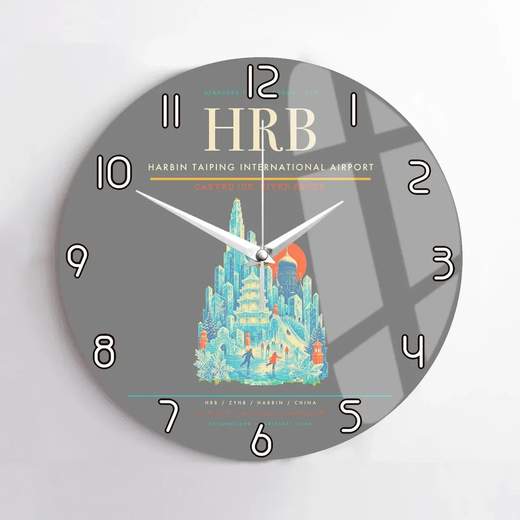Harbin Taiping International Airport (HRB) design on gray no frame wall clock