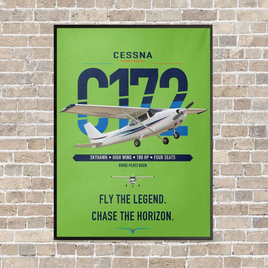 Cessna 172 Skyhawk vertical canvas print - framed - light green background
