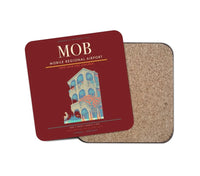 Thumbnail for Mobile Regional Airport (MOB) design on dark red 1 piece coaster