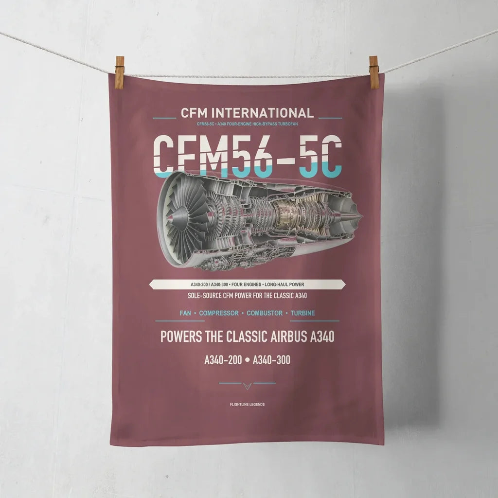 CFM56-5C design on dark red towel