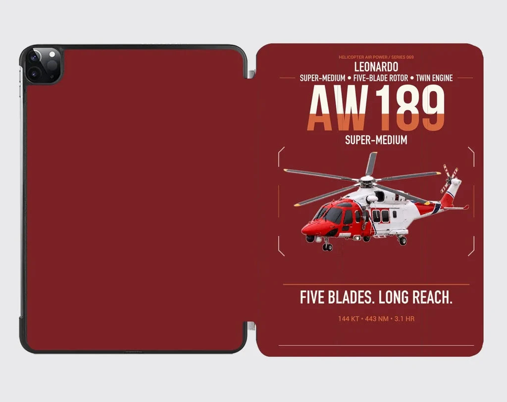 Leonardo AW189 design on dark red ipad tablet case