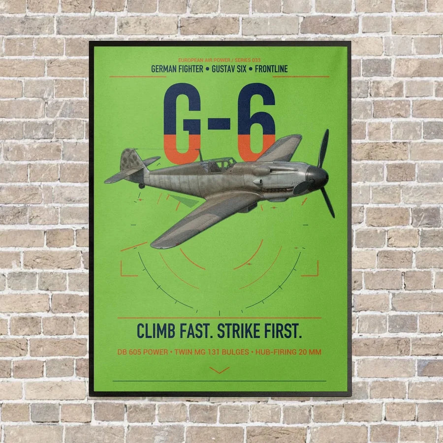 Messerschmitt Bf 109G-6 vertical canvas print - framed - light green background