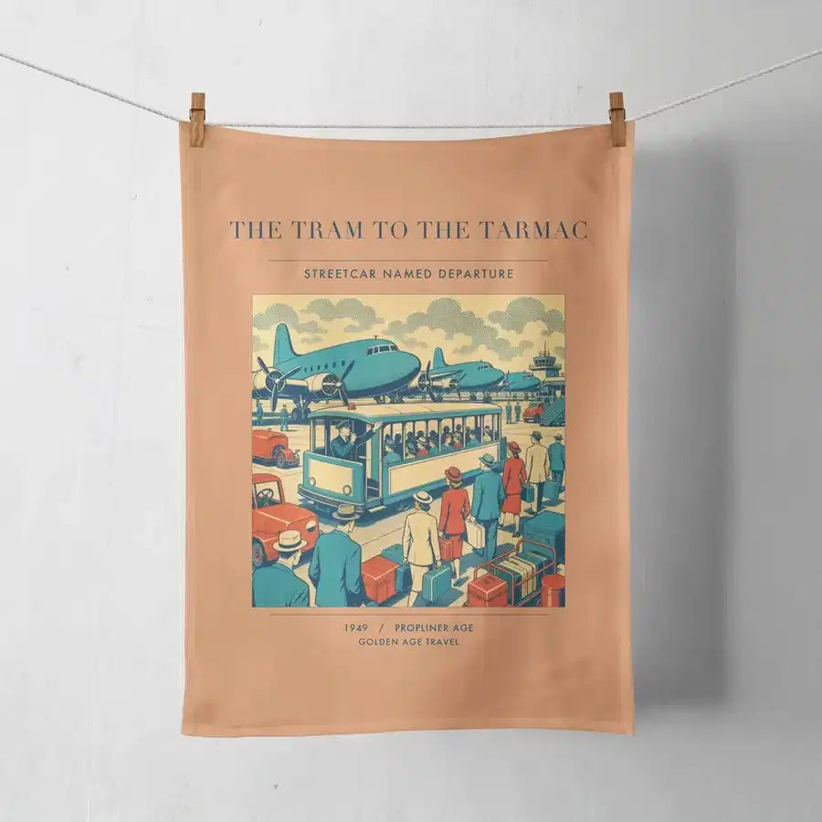 VINTAGE G4372 - The Tram To The Tarmac - Designed Towels design on orange