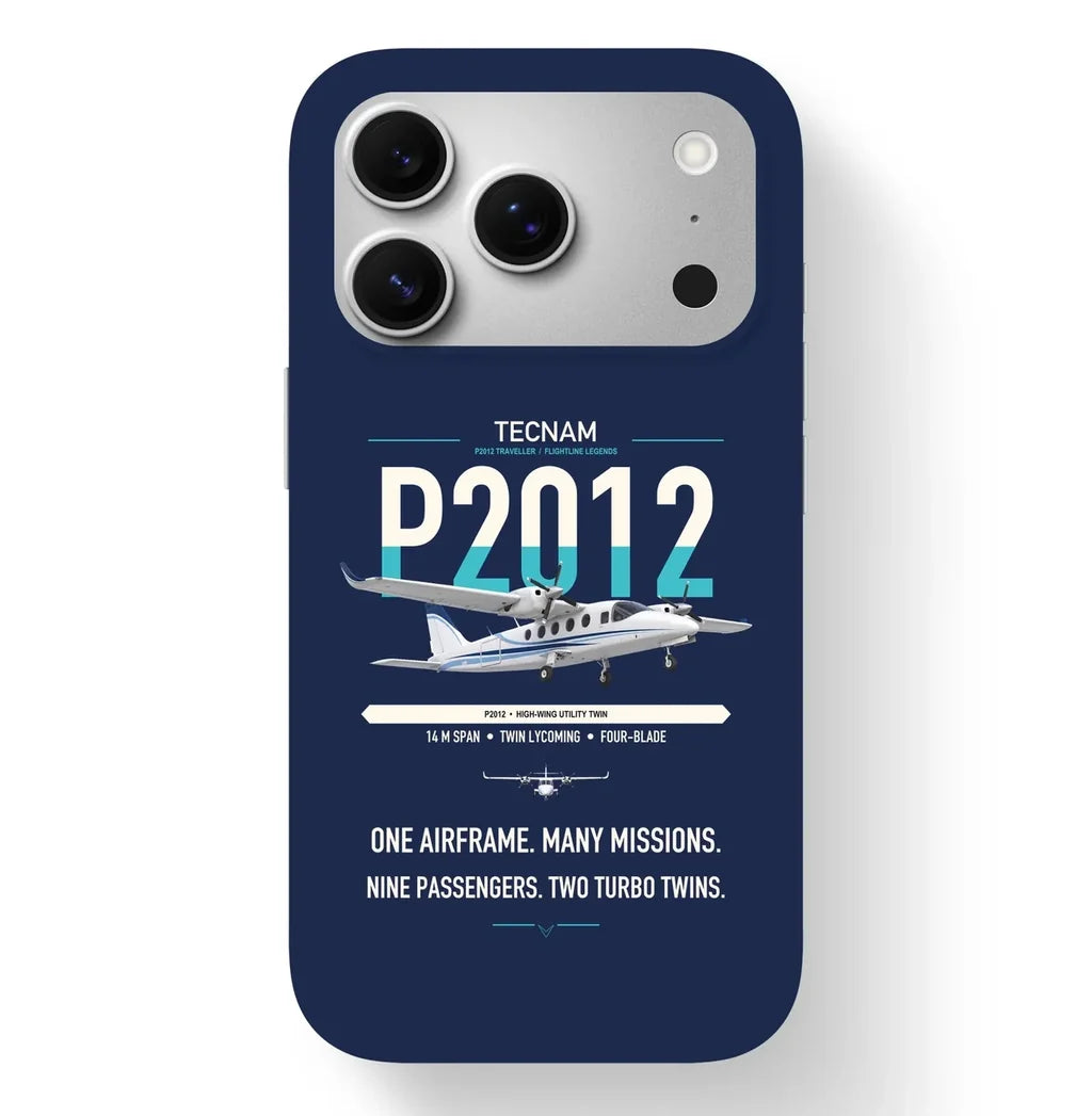 Tecnam P2012 Traveller design on navy blue magsafe iphone case, for iPhone 17 Pro